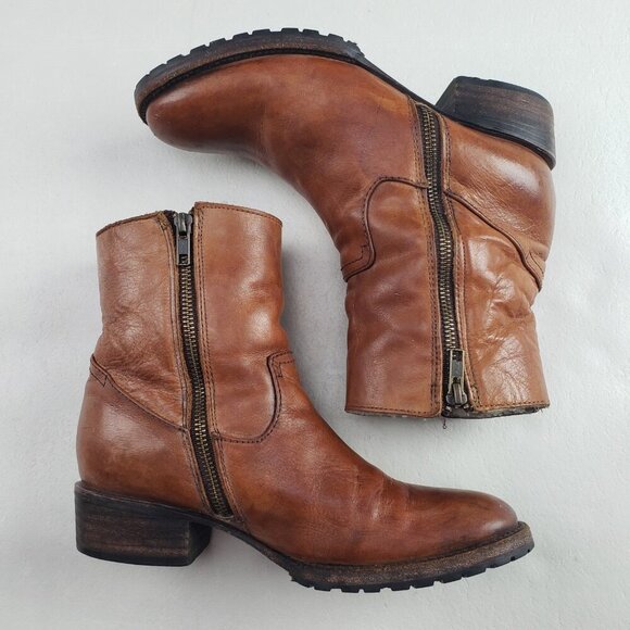 Freebird Alamo Leather Ankle Boot Womens 8 Brown Wool Lined Side Zip Weathered - Picture 7 of 14